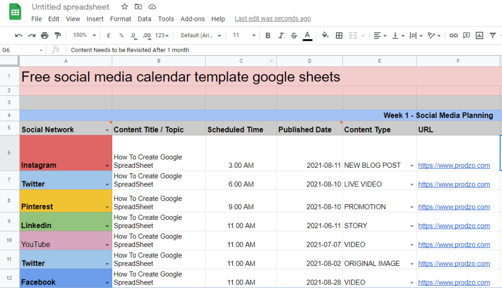 Free social media calendar template google sheets